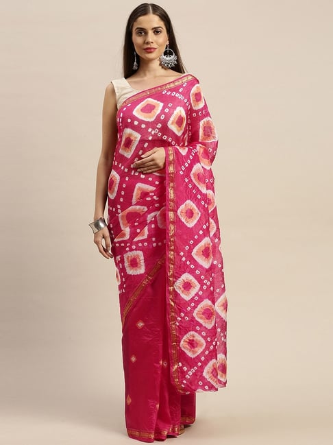 Geroo Jaipur Pink Printed Saree With Unstitched Blouse Price in India