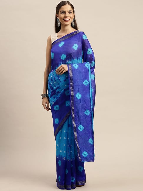 Geroo Jaipur Blue Printed Saree With Unstitched Blouse Price in India