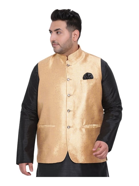 Veera Paridhaan Men Banarasi Printed Chinese Collar Nehru Jacket (Golden,  Small-36) : Amazon.in: Fashion