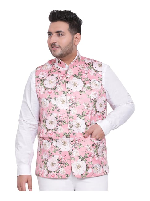 Hangup Baby Pink Regular Fit Printed Nehru Jacket