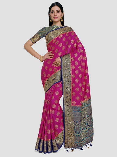 Mimosa Pink Woven Kanchipuram Saree With Unstitched Blouse Price in India