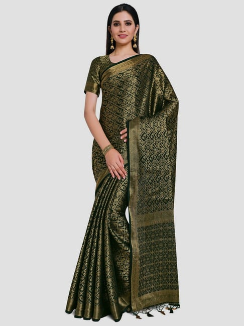 Mimosa Green Woven Mysore Silk Saree With Unstitched Blouse Price in India
