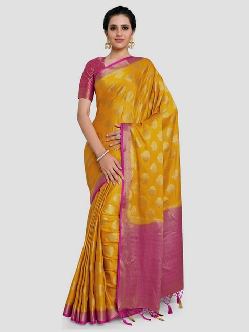 Mimosa Yellow Woven Mysore Silk Saree With Unstitched Blouse Price in India