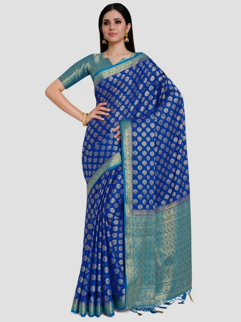 Mimosa Blue Woven Mysore Silk Saree With Unstitched Blouse Price in India