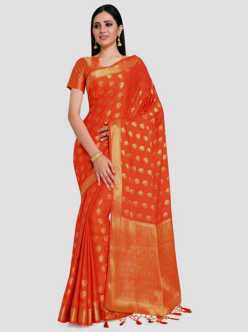 Pure mysore silk saree orange and pink with allover small zari checked –  Prashanti Sarees