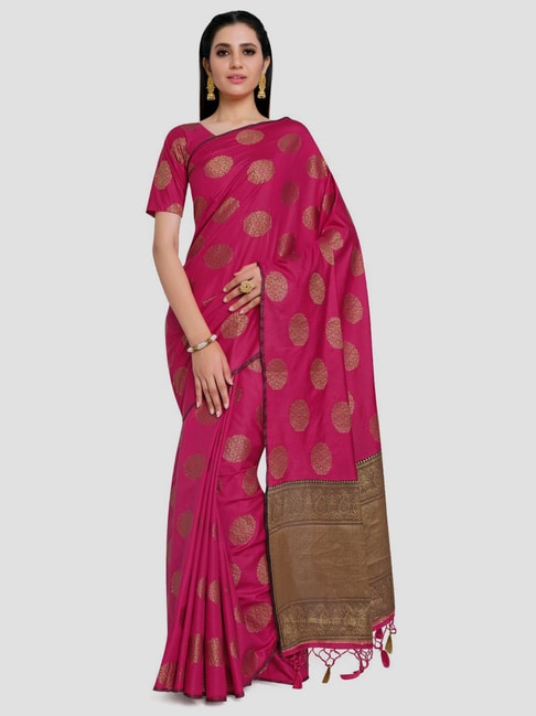 Mimosa Pink Woven Kanchipuram Saree With Unstitched Blouse Price in India