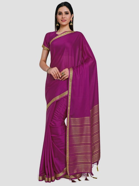 Mimosa Purple Mysore Silk Saree With Unstitched Blouse Price in India