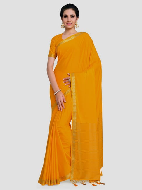 Mimosa Yellow Mysore Silk Saree With Unstitched Blouse Price in India