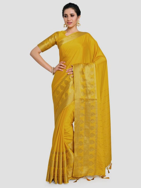 Mimosa Yellow Woven Mysore Silk Saree With Unstitched Blouse Price in India