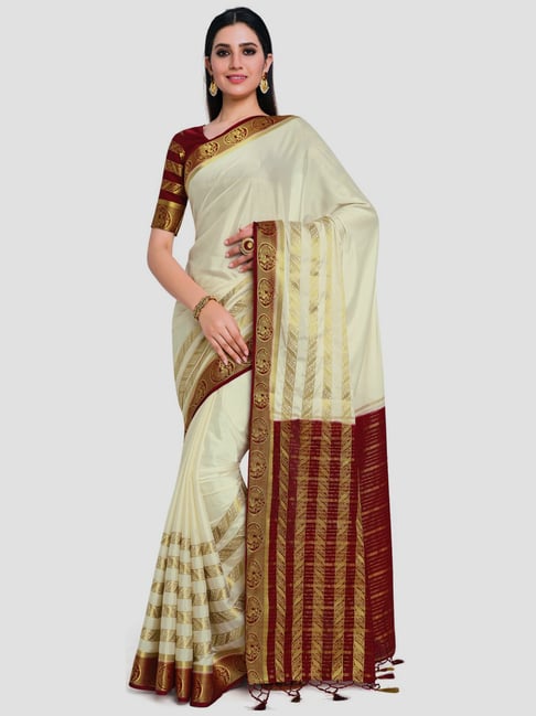 Mimosa Off-White Woven Mysore Silk Saree With Unstitched Blouse Price in India