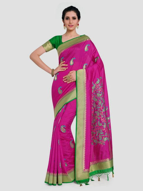 Mimosa Pink Printed Kanchipuram Saree With Unstitched Blouse Price in India