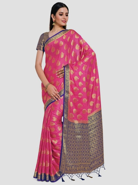 Mimosa Pink Woven Mysore Silk Saree With Unstitched Blouse Price in India