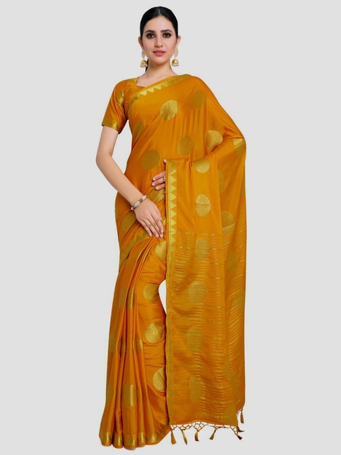 Mimosa Mustard Woven Mysore Silk Saree With Unstitched Blouse Price in India
