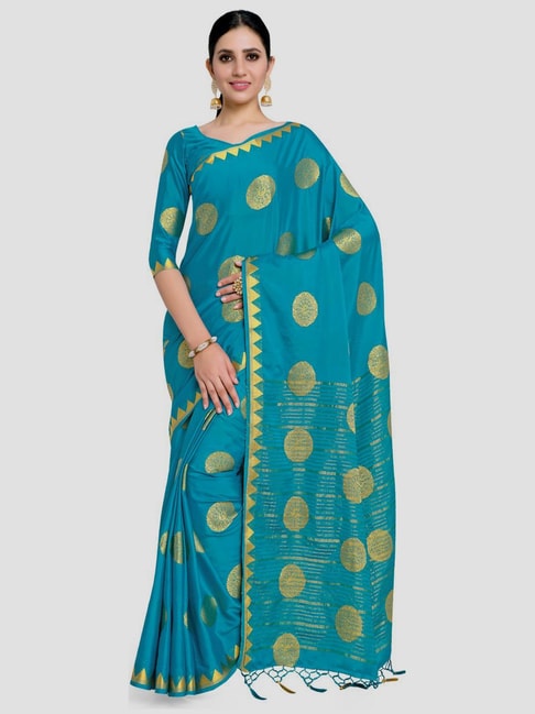 Mimosa Turquoise Woven Mysore Silk Saree With Unstitched Blouse Price in India