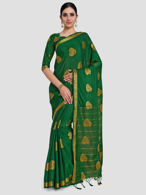 Mimosa Green Woven Mysore Silk Saree With Unstitched Blouse Price in India