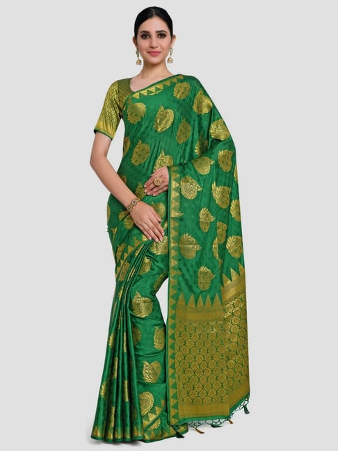 Mimosa Green Woven Mysore Silk Saree With Unstitched Blouse Price in India