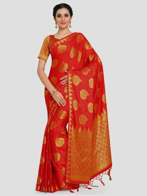 Mimosa Red Woven Mysore Silk Saree With Unstitched Blouse Price in India