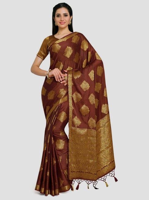 Mimosa Brown Woven Mysore Silk Saree With Unstitched Blouse Price in India