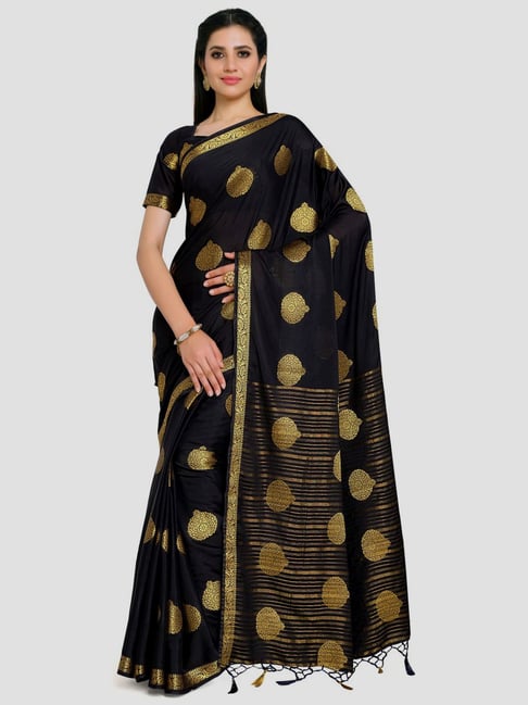 Mimosa Black Woven Mysore Silk Saree With Unstitched Blouse Price in India