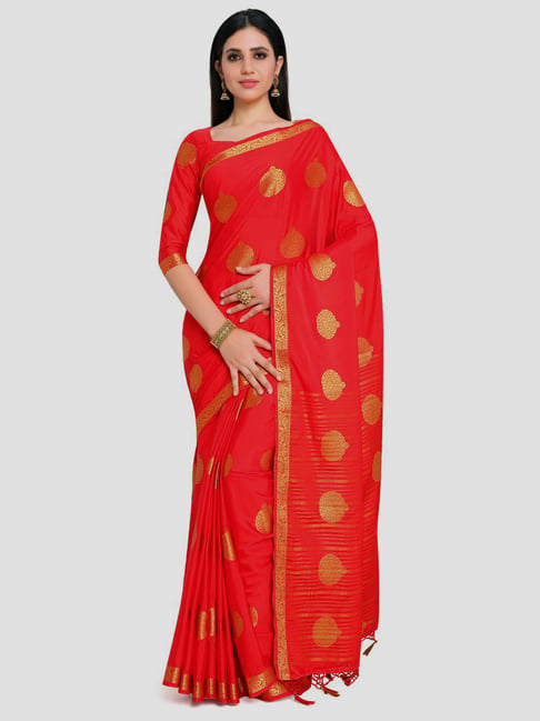 Mimosa Red Woven Mysore Silk Saree With Unstitched Blouse Price in India