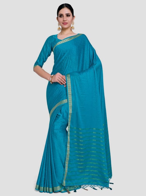 Mimosa Turquoise Woven Mysore Silk Saree With Unstitched Blouse Price in India