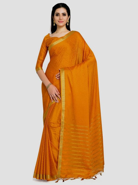 Mimosa Mustard Woven Mysore Silk Saree With Unstitched Blouse Price in India