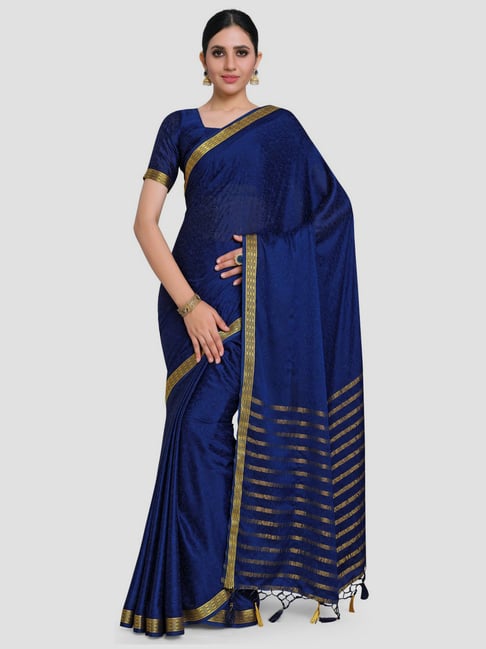 Mimosa Blue Woven Mysore Silk Saree With Unstitched Blouse Price in India