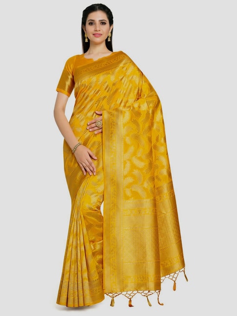 Mimosa Yellow Woven Kanchipuram Saree With Unstitched Blouse Price in India