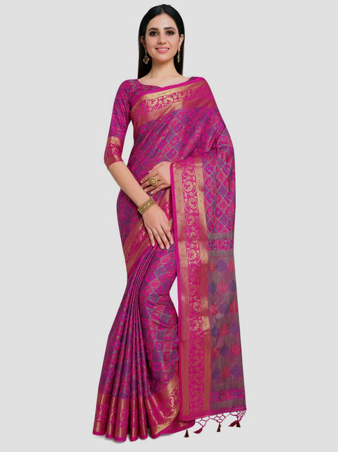 Mimosa Pink Woven Patola Saree With Unstitched Blouse Price in India