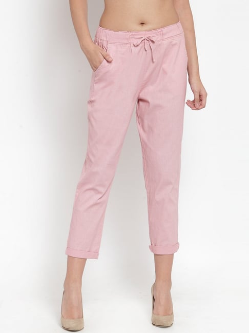 Buy Pink Solid Slim Pants Online - W for Woman