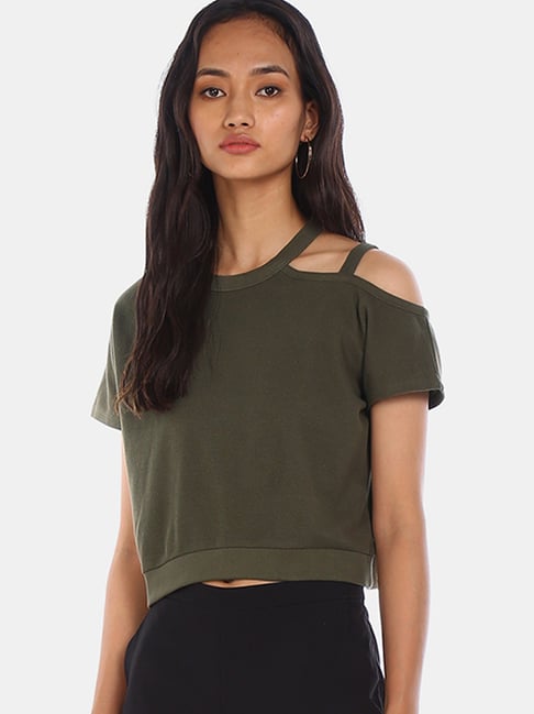 Aeropostale Olive Regular Fit T-Shirt Price in India