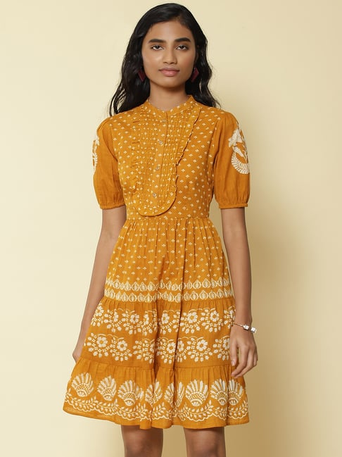 Buy Label Ritu Kumar Mustard Printed Dress for Women Online @ Tata CLiQ