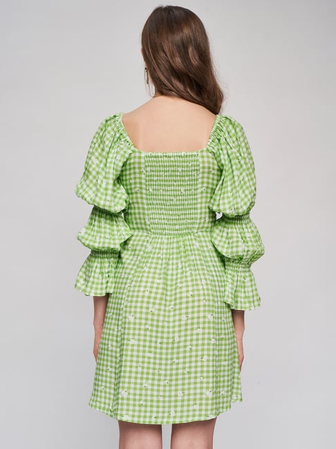 Green and white check dress best sale