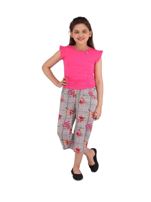 Buy Cutecumber Kids Pink & White Printed Top with Capri for Girls