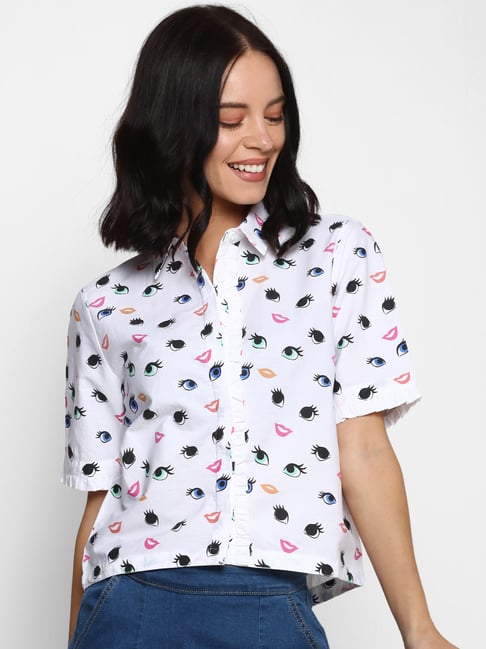 Buy Forever 21 White Printed Shirt for 