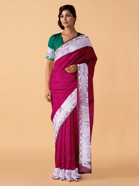 TANEIRA Fuchsia Textured Saree With Blouse Price in India