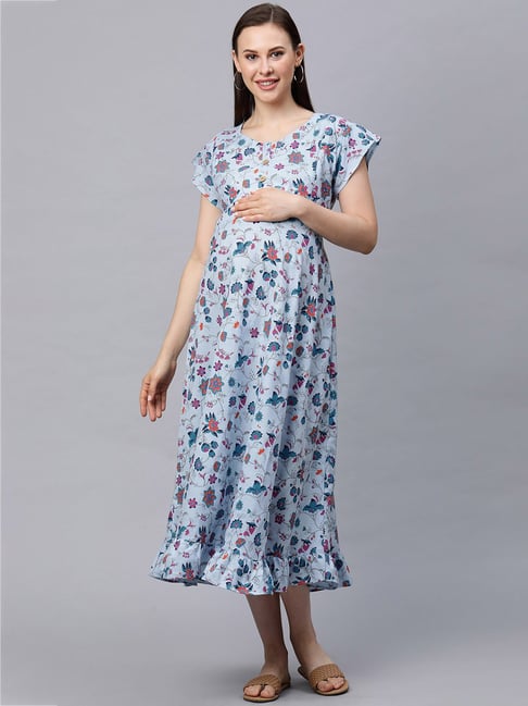 Buy MomToBe Blue Floral Print Maternity Dress for Women Online