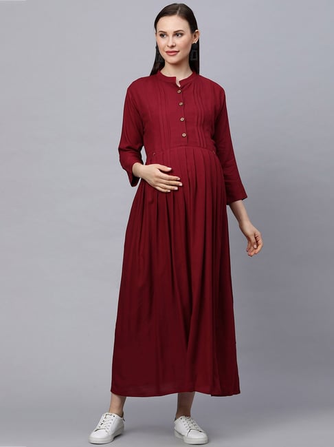 Women's Cotton Lace Printed Pre and Post Maternity Dress with Feeding