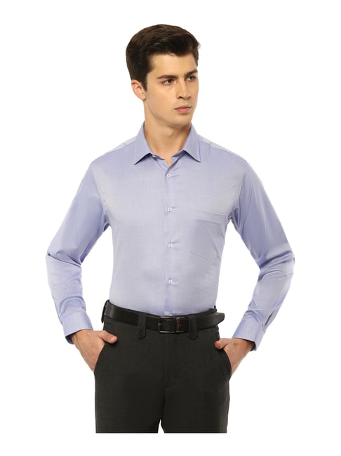 Van Heusen Blue Regular Fit Self Design Cotton Shirt