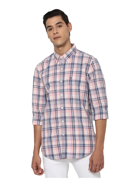 pink blue check shirt
