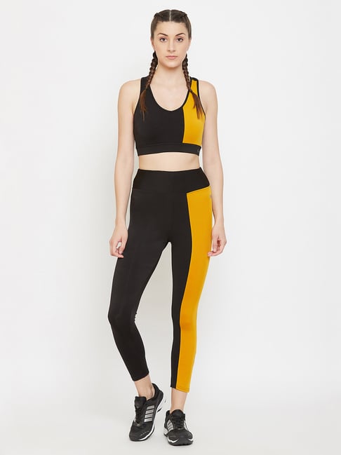 Buy Clovia Black & Yellow Slim Fit Sports Bra With Tights for Women Online  @ Tata CLiQ