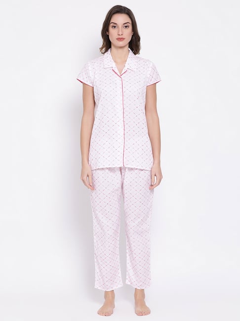 Buy Clovia White & Pink Printed Shirt With Pyjamas for Women Online @ Tata  CLiQ