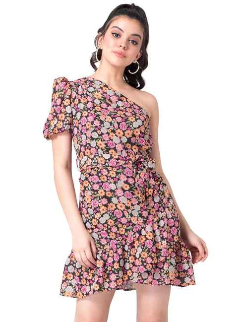 FabAlley Black Floral Print Dress Price in India