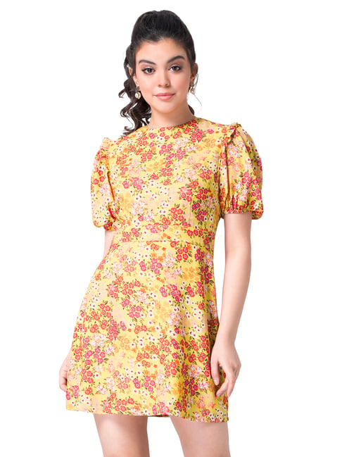 FabAlley Yellow Floral Print Dress Price in India