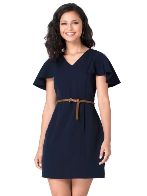 FabAlley Navy Regular Fit Bodycon Dress With Belt Price in India