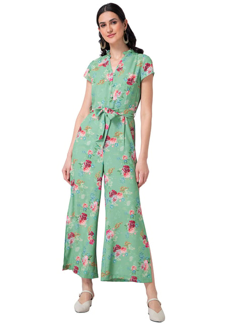 FabAlley Light Green Floral Print Jumpsuit