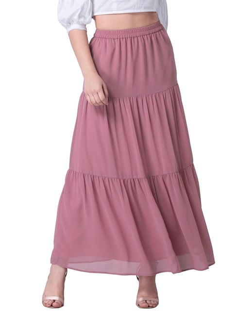 FabAlley Dusky Pink Maxi Tiered Skirt Price in India