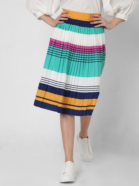 Vero Moda Multicolor Striped Pleated Skirt Price in India
