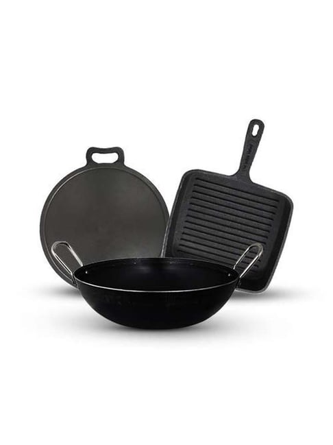 Buy The Indus Valley Black Cast Iron 3 Piece Cookware Set at Best Price