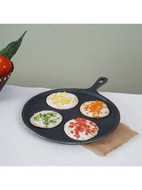 The Indus Valley Black Cast Iron Uttapam Tawa (4 Pit) Set of